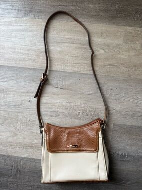 Brown and Cream Liz Claiborne Textured Flap Crossbody Bag